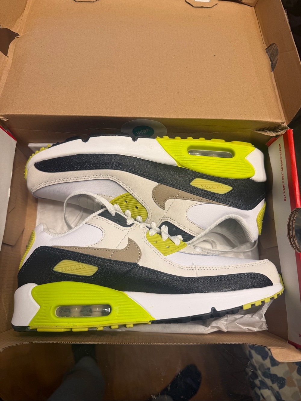 Nike Kids' Air Max 90 Shoes - White/Black/Cyber sz 7U